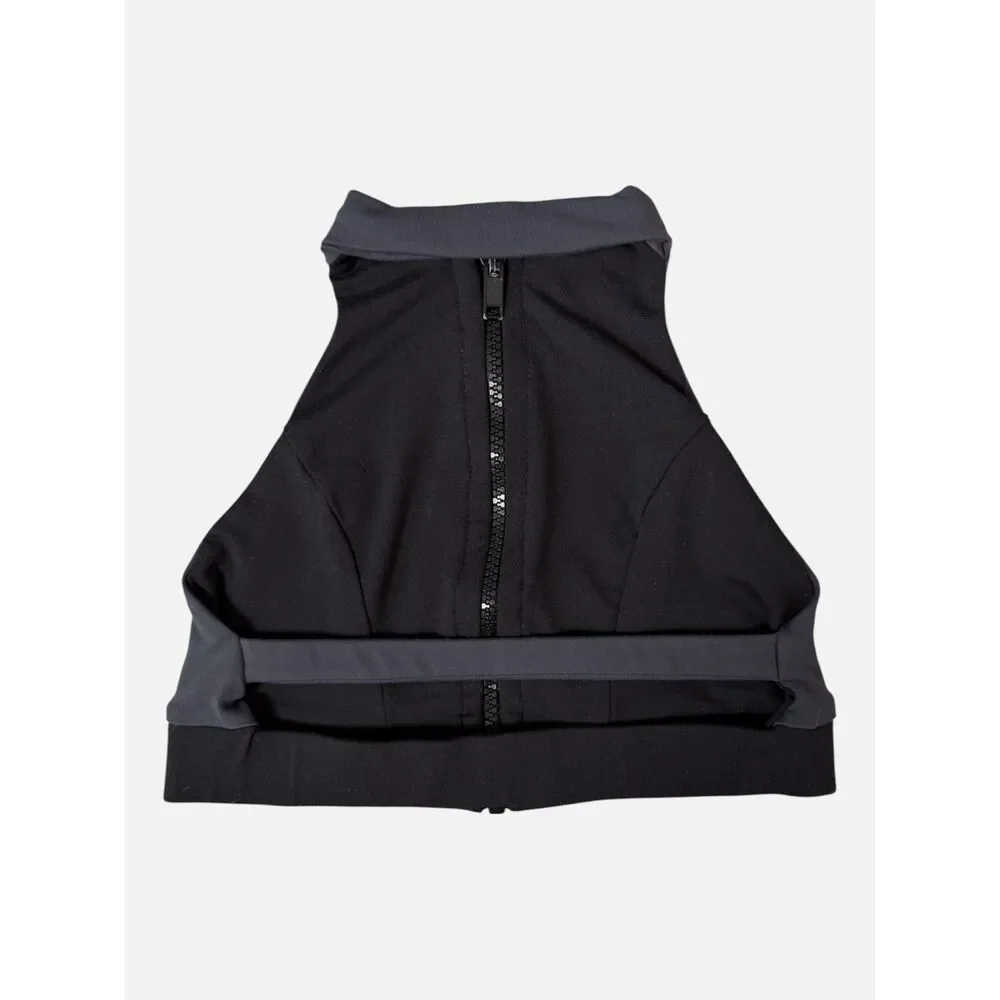 Jo+Jax Reversible Zip Front Dance Crop Top Black Gray Child M